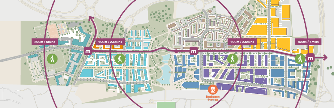 Map of MetroBus and train connections at Brabazon, Bristol