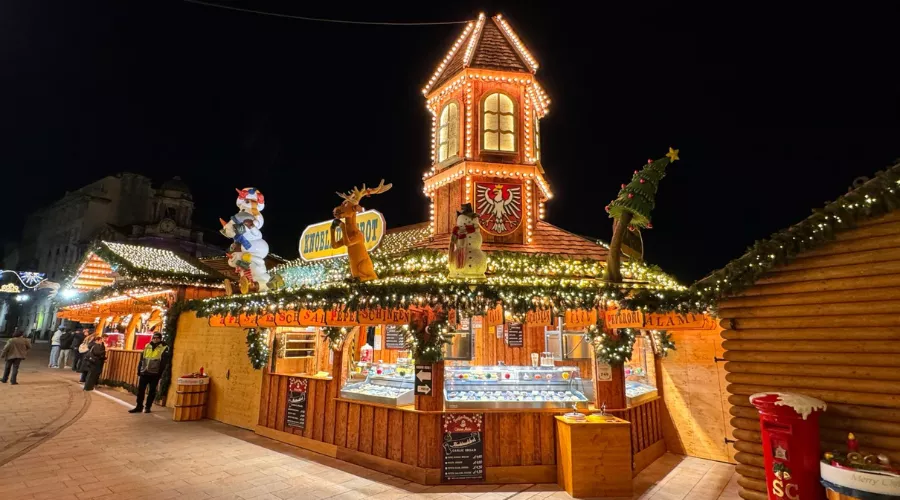 Birmingham sky lit up by Christmas lights.